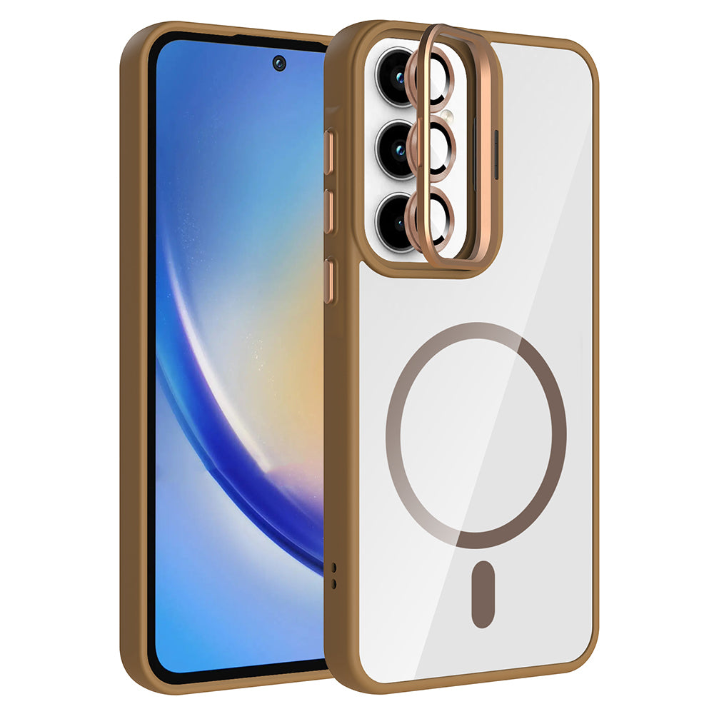 Galaxy A55 Uyumlu Kılıf Standlı ve Kamera Lens Hediyeli M-Safe Şarj Özellikli Zore Etro Kapak