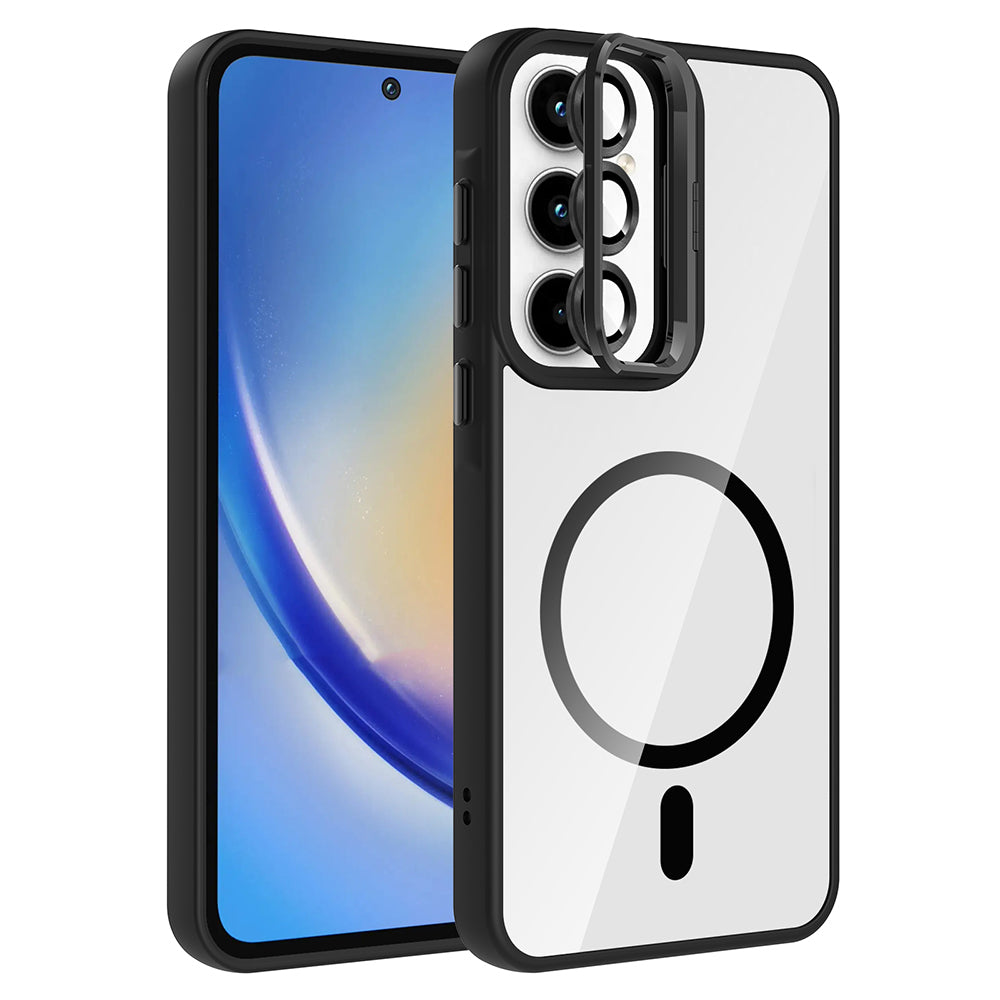 Galaxy A55 Uyumlu Kılıf Standlı ve Kamera Lens Hediyeli M-Safe Şarj Özellikli Zore Etro Kapak
