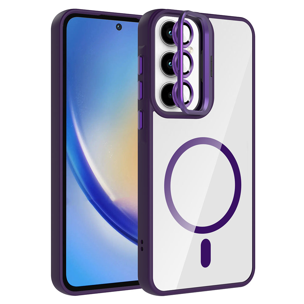 Galaxy A55 Uyumlu Kılıf Standlı ve Kamera Lens Hediyeli M-Safe Şarj Özellikli Zore Etro Kapak