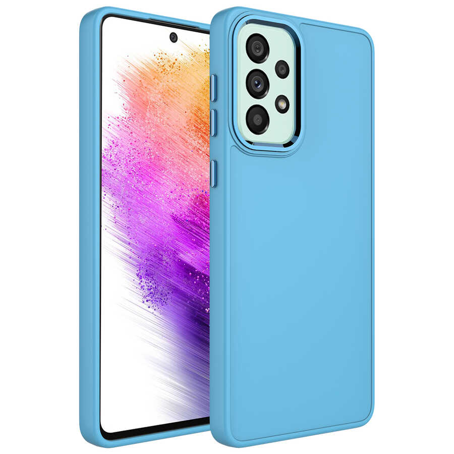 Galaxy A73 Uyumlu Kılıf Metal Çerçeve ve Buton Tasarımlı Silikon Zore Luna Kapak