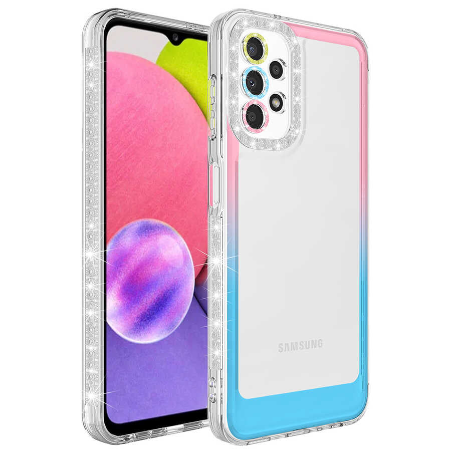 Galaxy A73 Uyumlu Kılıf Simli ve Renk Geçiş Tasarımlı Lens Korumalı Zore Park Kapak