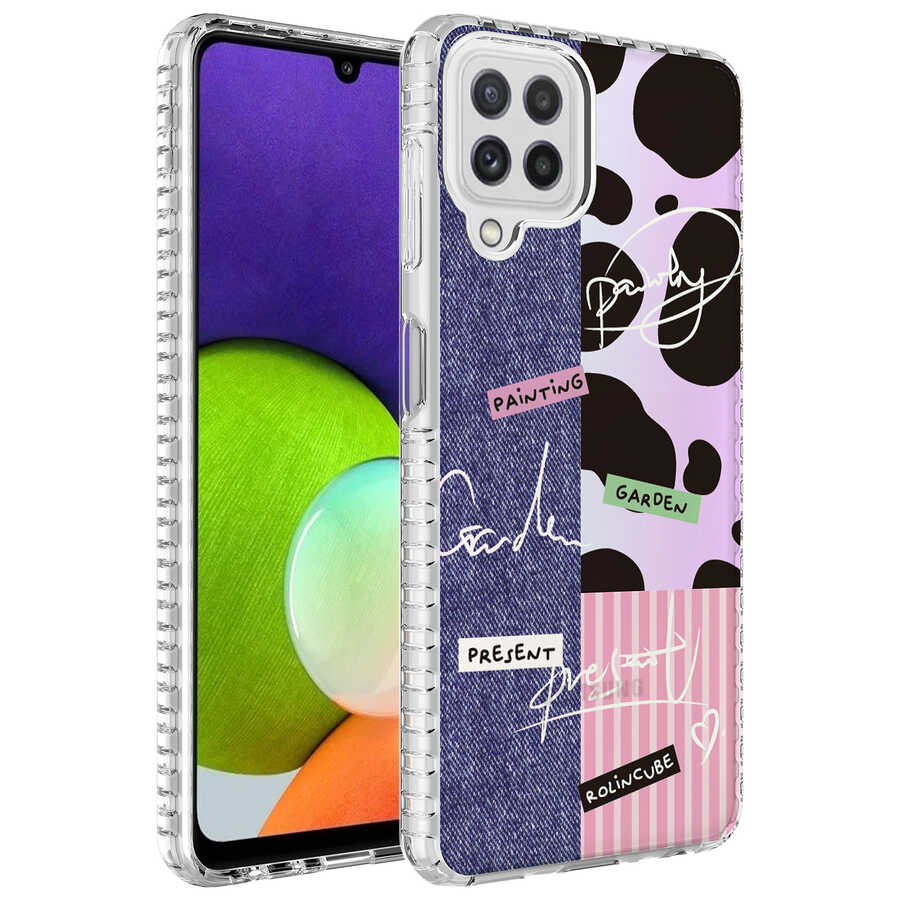 Galaxy M12 Uyumlu Kılıf Airbag Kenarlı Renkli Desenli Silikon Zore Elegans Kapak