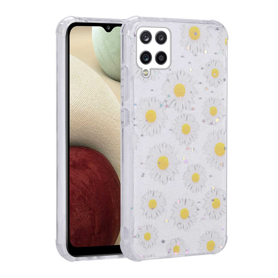 Galaxy M12 Uyumlu Kılıf Simli Desenli Kamera Korumalı Parlak Zore Popy Kapak