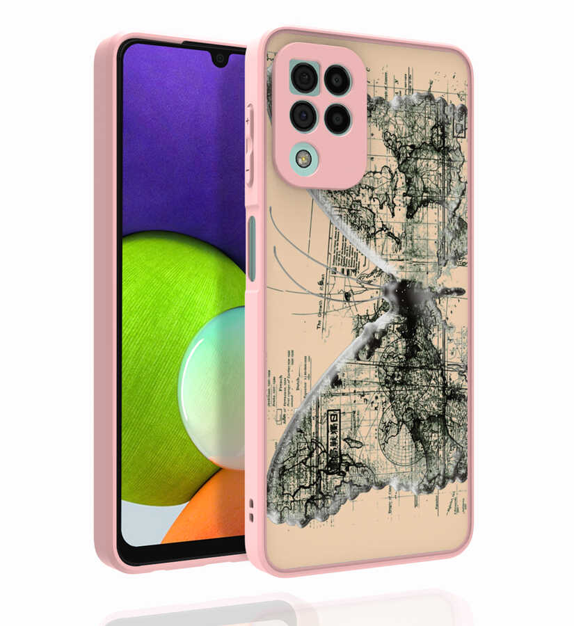 Galaxy M22 Uyumlu Kılıf Desenli Kamera Korumalı Parlak Zore Nora Kapak