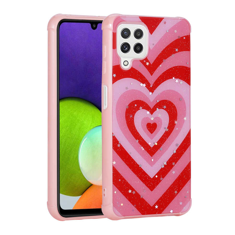 Galaxy M22 Uyumlu Kılıf Simli Desenli Kamera Korumalı Parlak Zore Popy Kapak