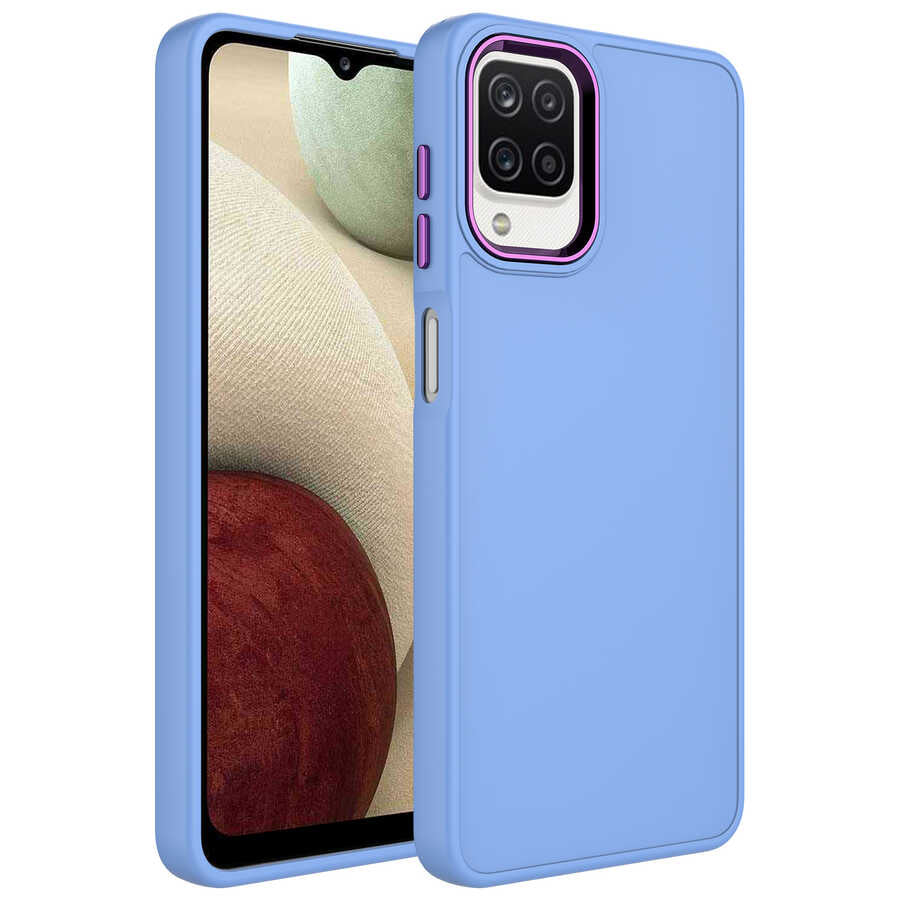 Galaxy M32 Uyumlu Kılıf Metal Çerçeve ve Buton Tasarımlı Silikon Zore Luna Kapak