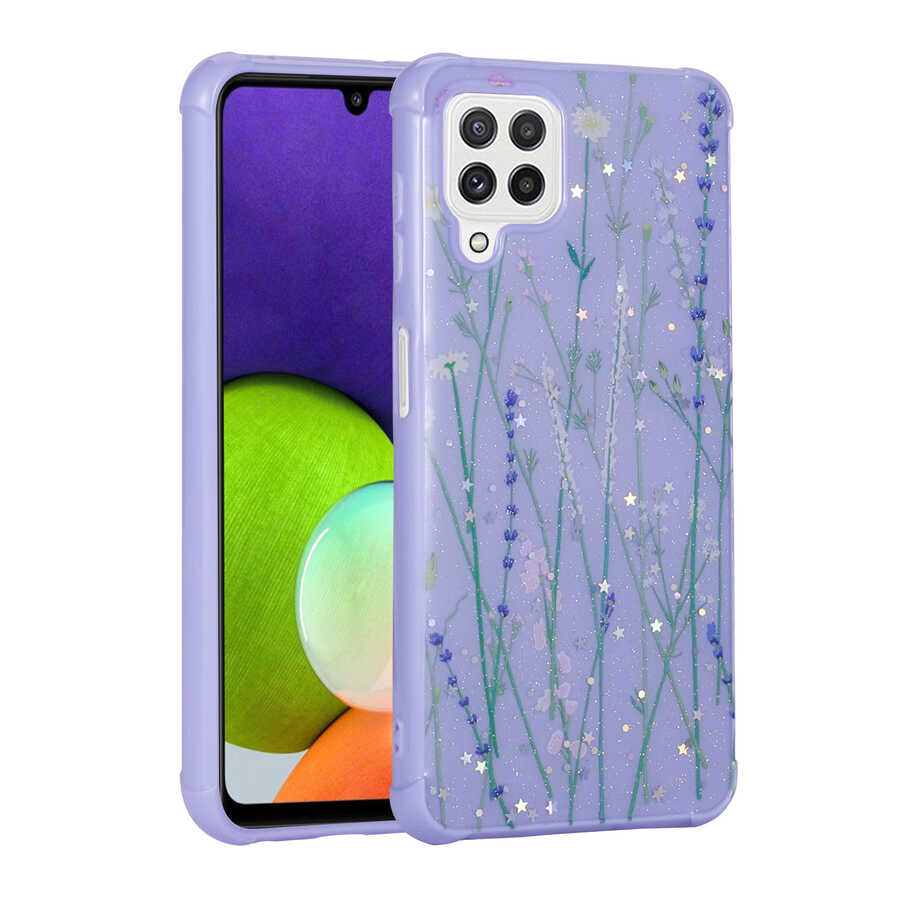 Galaxy M32 Uyumlu Kılıf Simli Desenli Kamera Korumalı Parlak Zore Popy Kapak