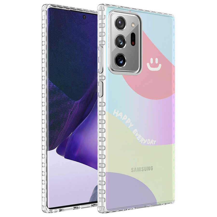 Galaxy Note 20 Ultra Uyumlu Kılıf Airbag Kenarlı Renkli Desenli Silikon Zore Elegans Kapak