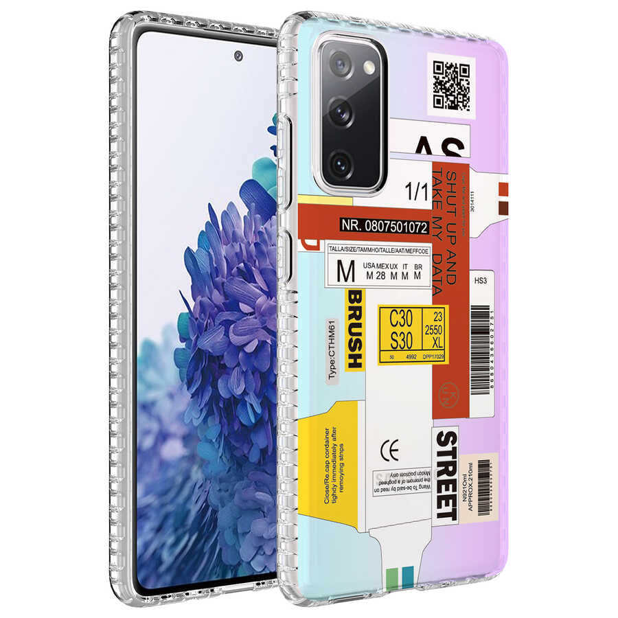 Galaxy S20 FE Uyumlu Kılıf Airbag Kenarlı Renkli Desenli Silikon Zore Elegans Kapak