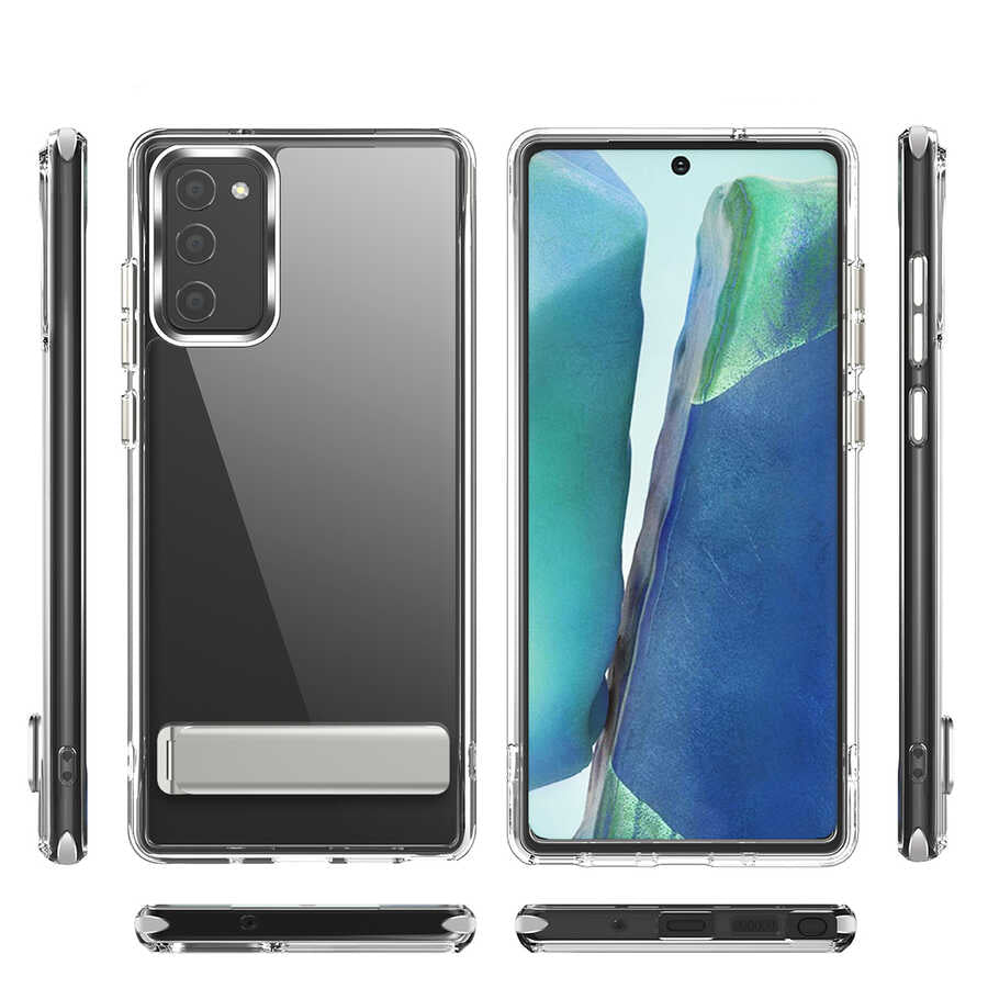 Galaxy S20 FE Uyumlu Kılıf Standlı Şeffaf Silikon Zore L-Stand Kapak