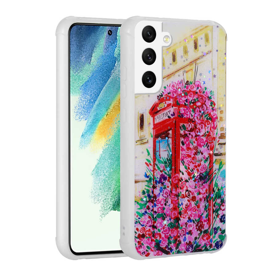 Galaxy S21 FE Uyumlu Kılıf Simli Desenli Kamera Korumalı Parlak Zore Popy Kapak