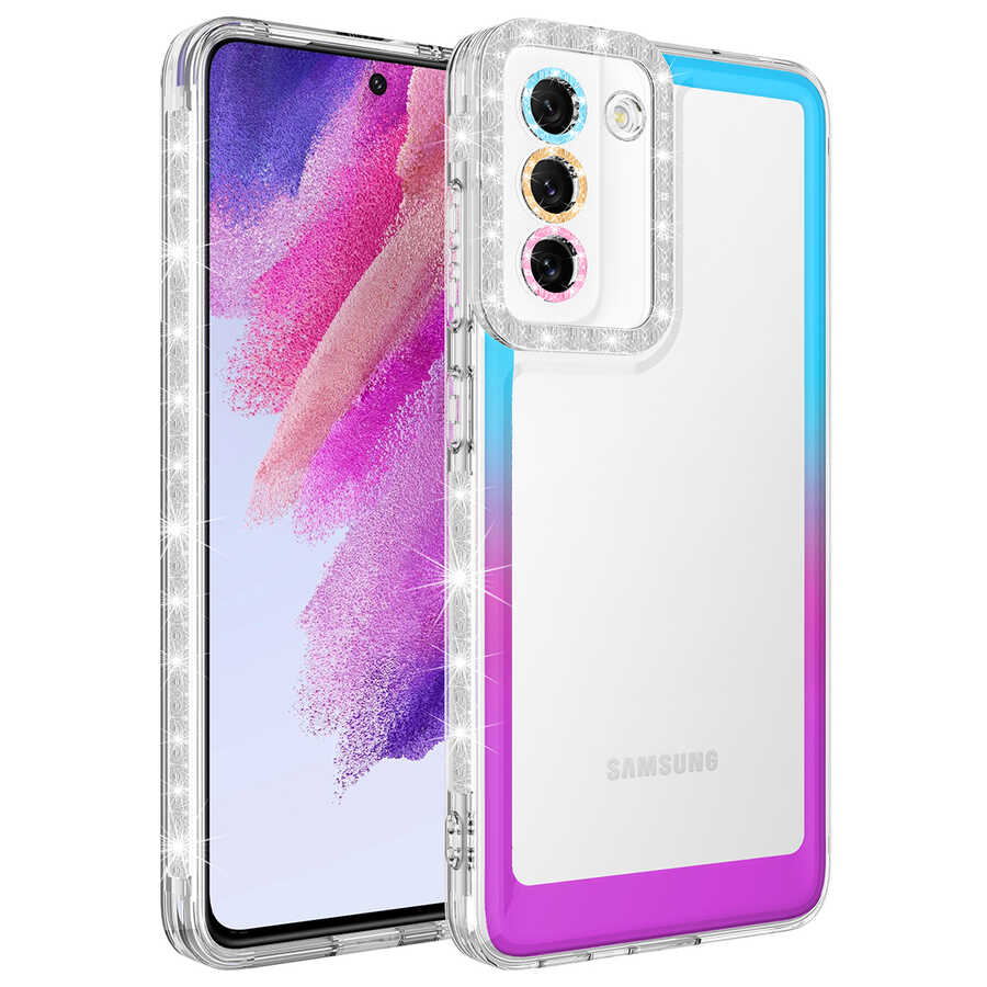 Galaxy S21 FE Uyumlu Kılıf Simli ve Renk Geçiş Tasarımlı Lens Korumalı Zore Park Kapak