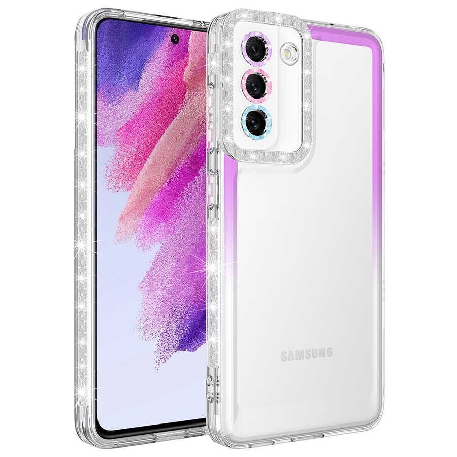 Galaxy S21 FE Uyumlu Kılıf Simli ve Renk Geçiş Tasarımlı Lens Korumalı Zore Park Kapak