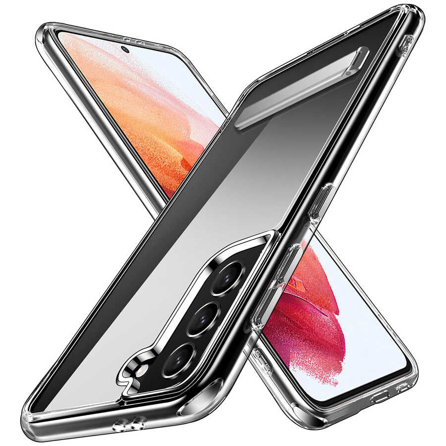 Galaxy S21 FE Uyumlu Kılıf Standlı Şeffaf Silikon Zore L-Stand Kapak