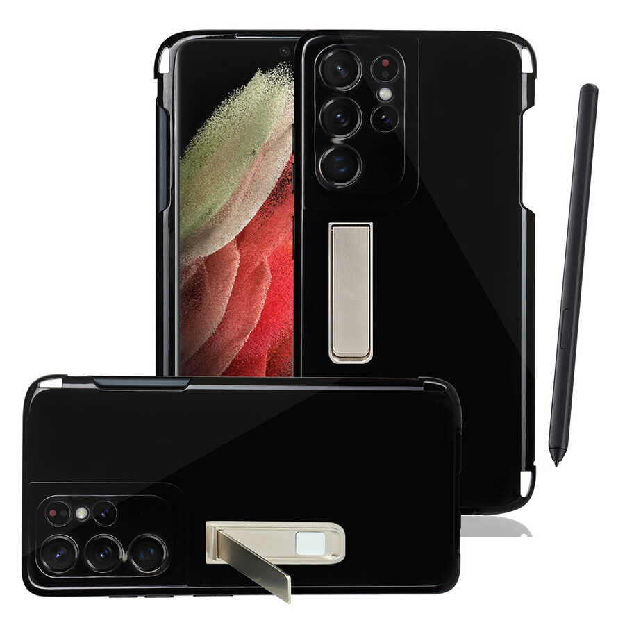 Galaxy S21 Ultra Uyumlu Kılıf Zore Kalem Bölmeli Standlı Süper Silikon Kapak