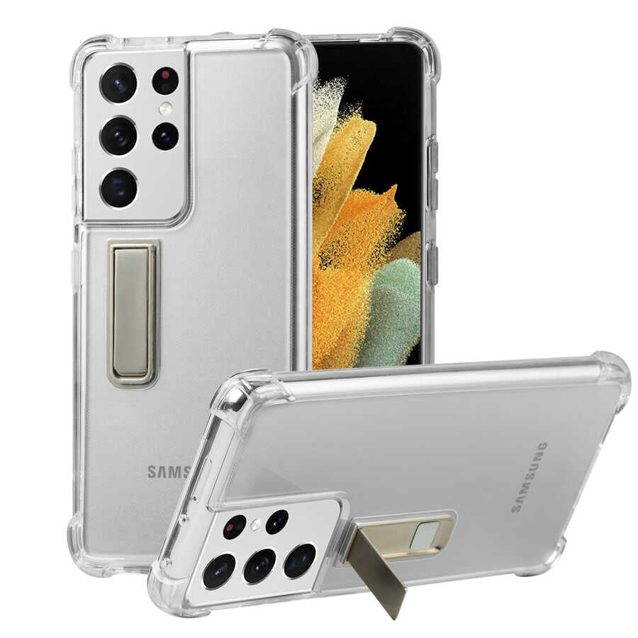 Galaxy S21 Ultra Uyumlu Kılıf Zore Standlı Süper Silikon Kapak