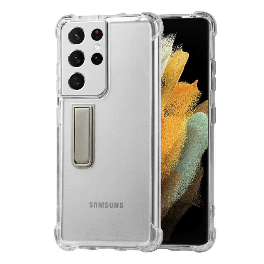 Galaxy S21 Ultra Uyumlu Kılıf Zore Standlı Süper Silikon Kapak