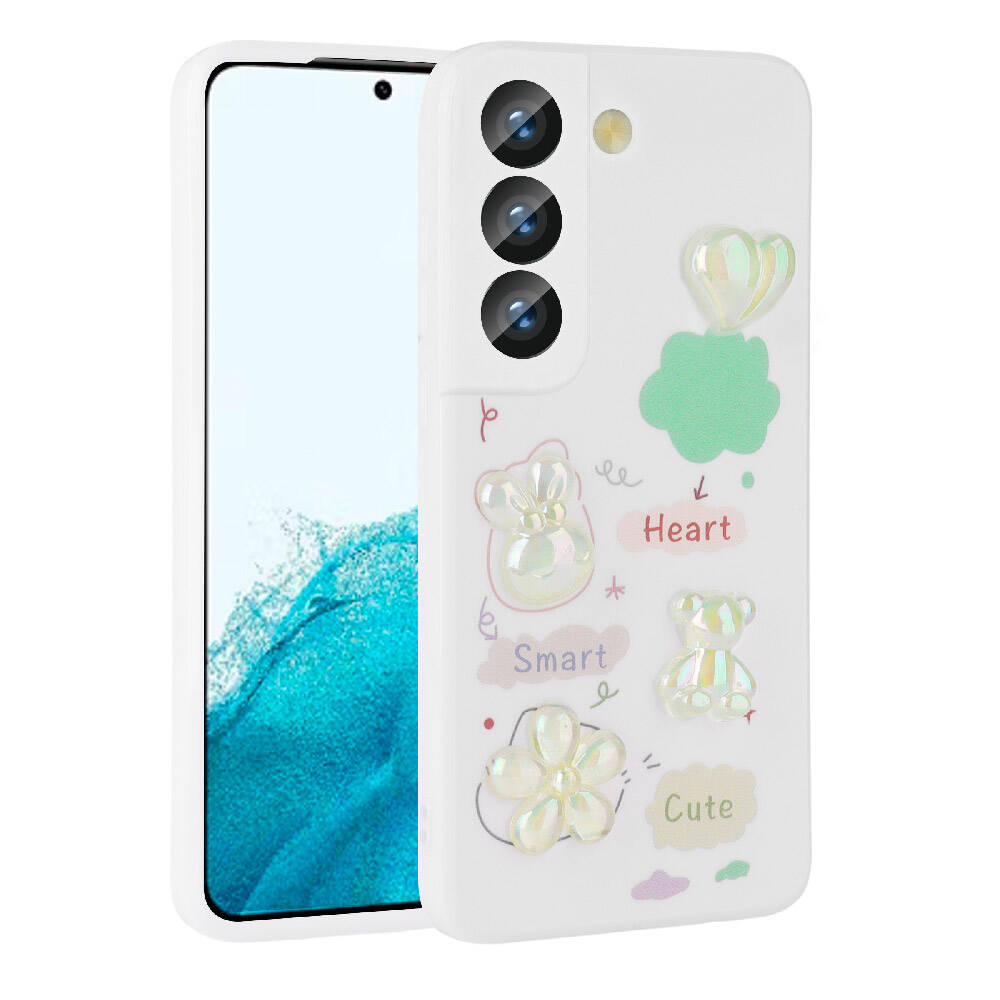 Galaxy S22 Uyumlu Kılıf Kabartma Figürlü Parlak Zore Toys Silikon Kapak
