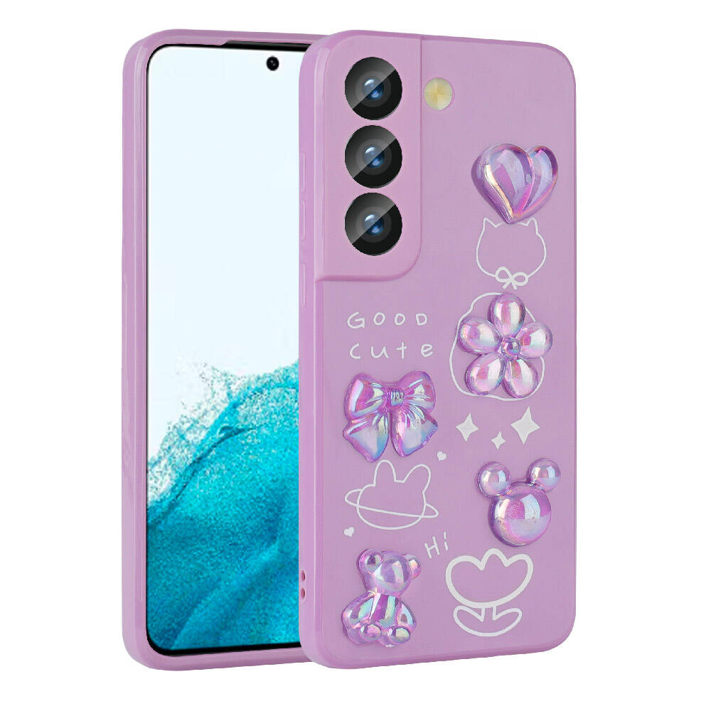 Galaxy S22 Uyumlu Kılıf Kabartma Figürlü Parlak Zore Toys Silikon Kapak