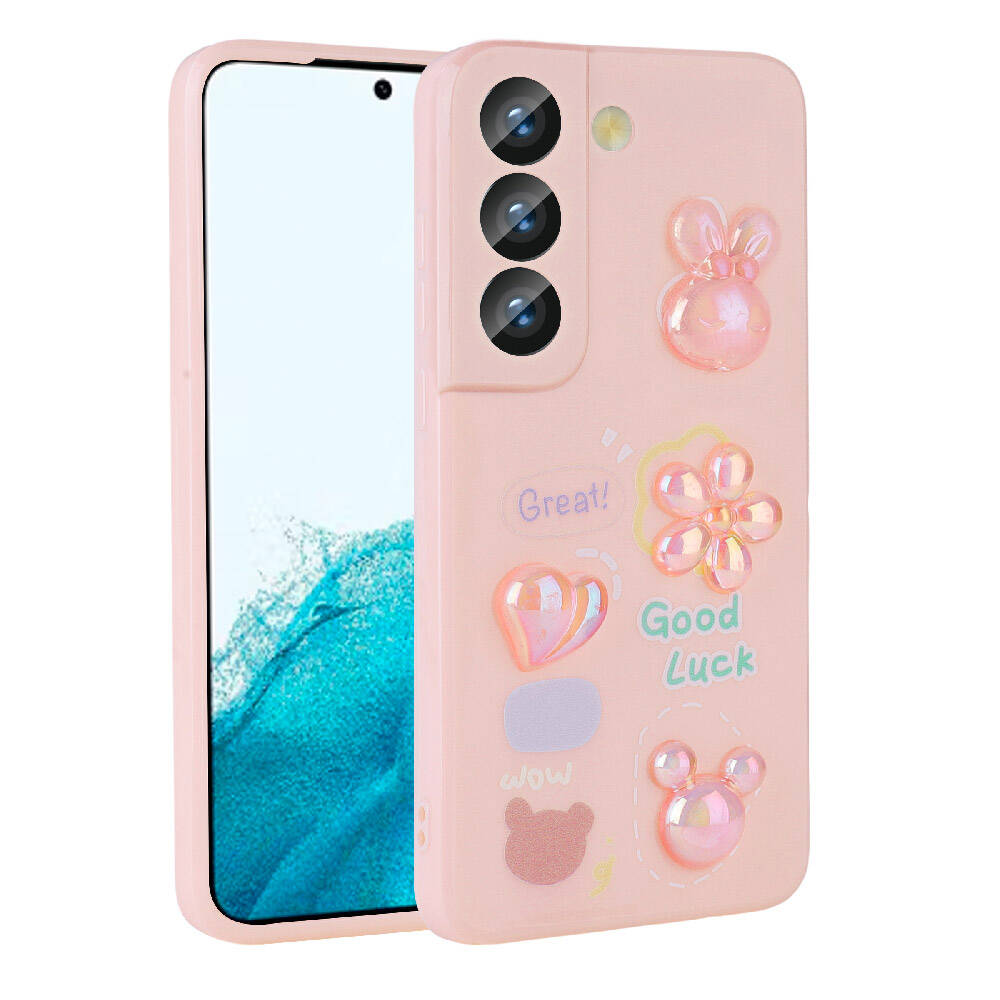 Galaxy S22 Uyumlu Kılıf Kabartma Figürlü Parlak Zore Toys Silikon Kapak