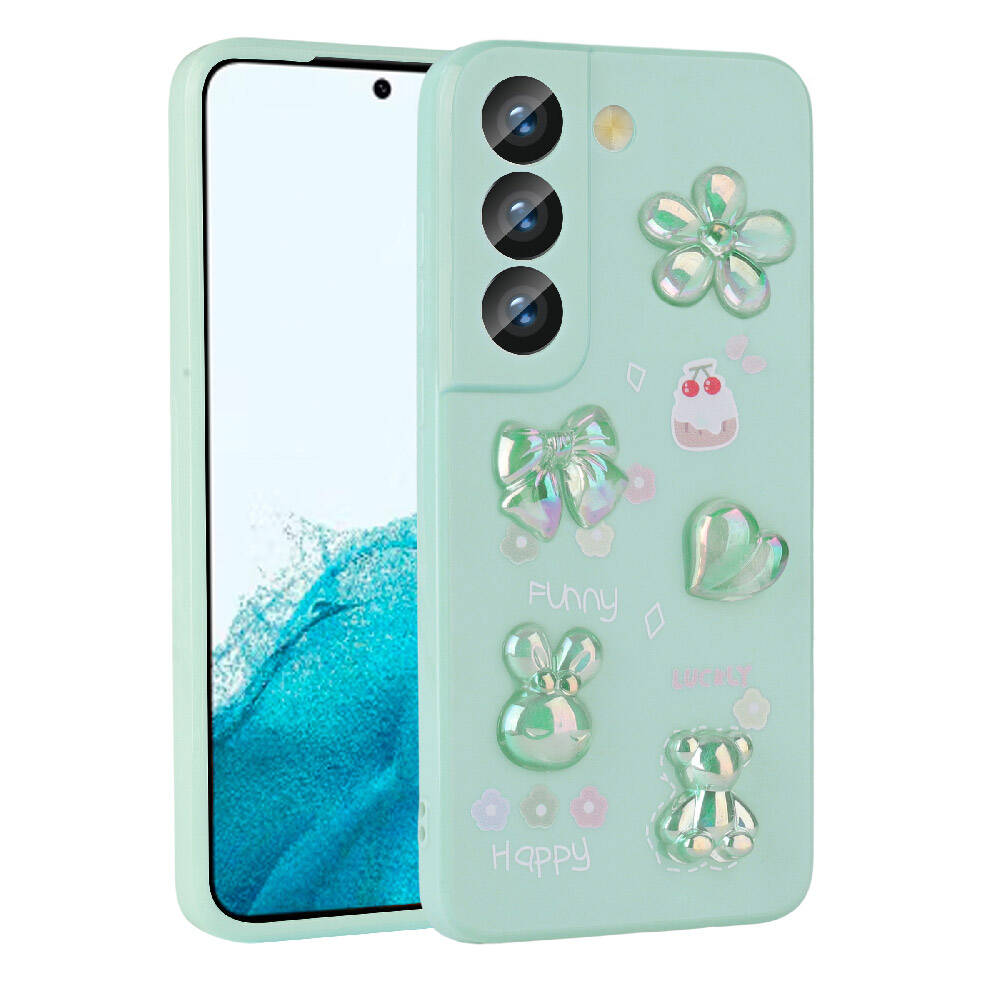 Galaxy S22 Uyumlu Kılıf Kabartma Figürlü Parlak Zore Toys Silikon Kapak