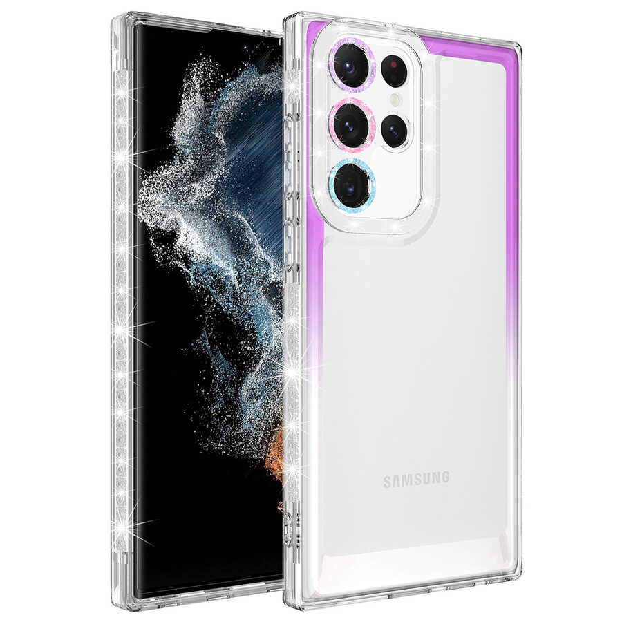 Galaxy S22 Ultra Uyumlu Kılıf Simli ve Renk Geçiş Tasarımlı Lens Korumalı Zore Park Kapak