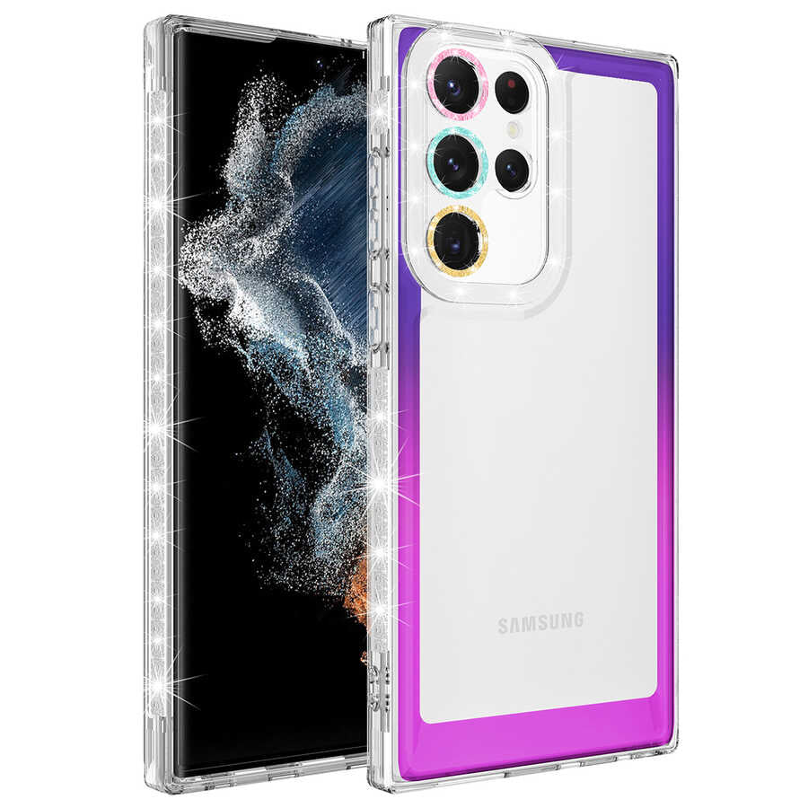 Galaxy S22 Ultra Uyumlu Kılıf Simli ve Renk Geçiş Tasarımlı Lens Korumalı Zore Park Kapak