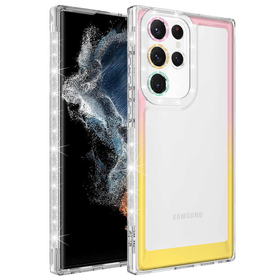 Galaxy S22 Ultra Uyumlu Kılıf Simli ve Renk Geçiş Tasarımlı Lens Korumalı Zore Park Kapak