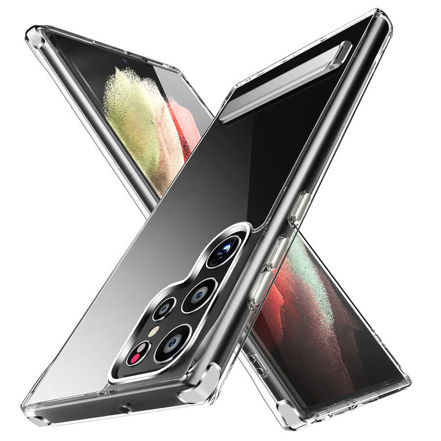 Galaxy S22 Ultra Uyumlu Kılıf Standlı Şeffaf Silikon Zore L-Stand Kapak