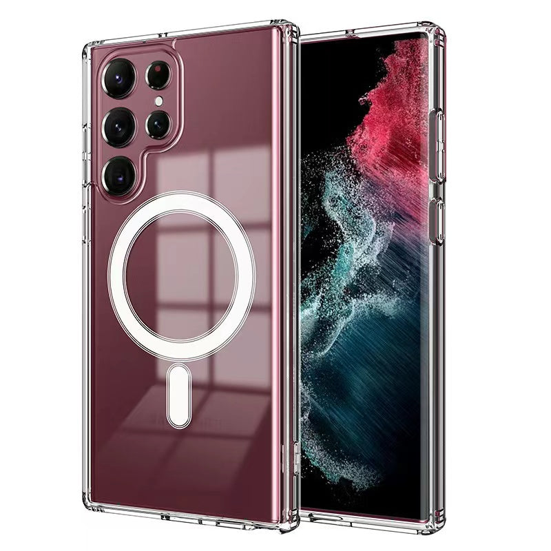 Galaxy S22 Ultra Uyumlu Kılıf Zore M-safe Şarj Özellikli Şeffaf Sert PC Zore Embos Kapak