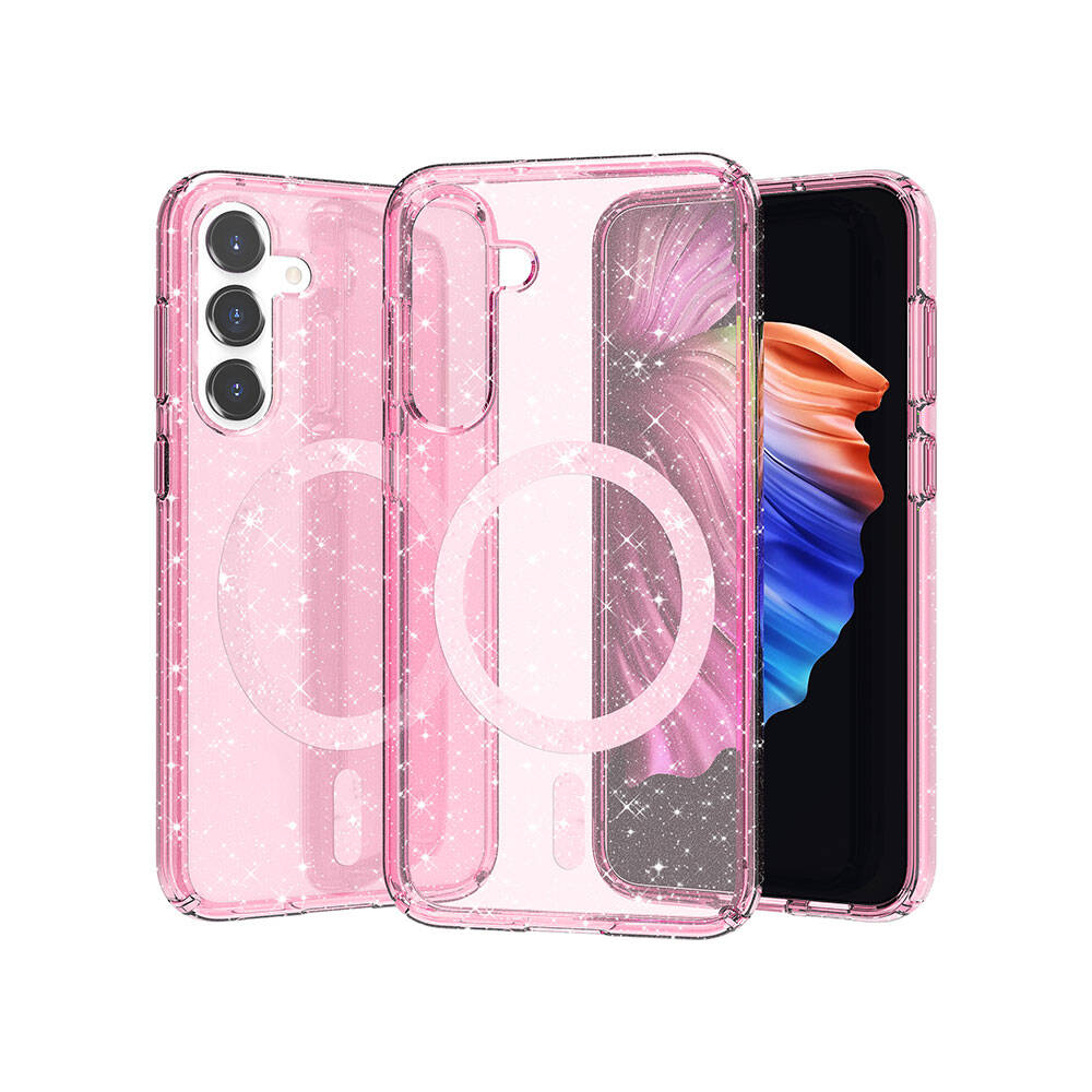 Galaxy S23 FE Uyumlu Kılıf M-safe Şarj Özellikli Parlayan Simli Saydam Renkli Zore Allstar Kapak