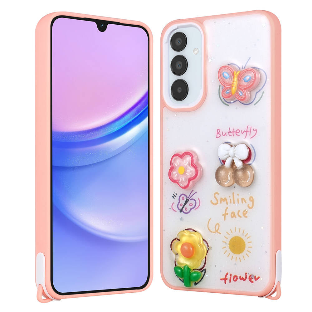 Galaxy S23 FE Uyumlu Kılıf Parlayan Simli Kabartma Figürlü Zore Cevze Kapak