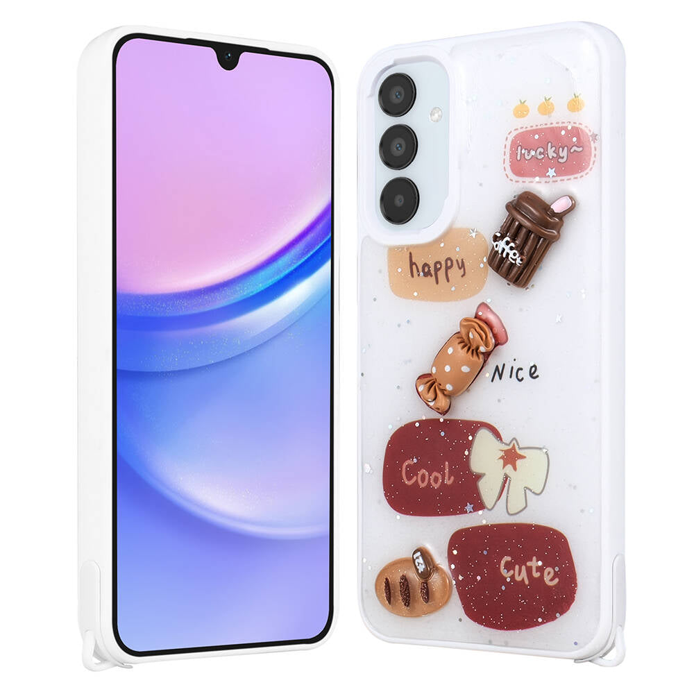 Galaxy S23 FE Uyumlu Kılıf Parlayan Simli Kabartma Figürlü Zore Cevze Kapak