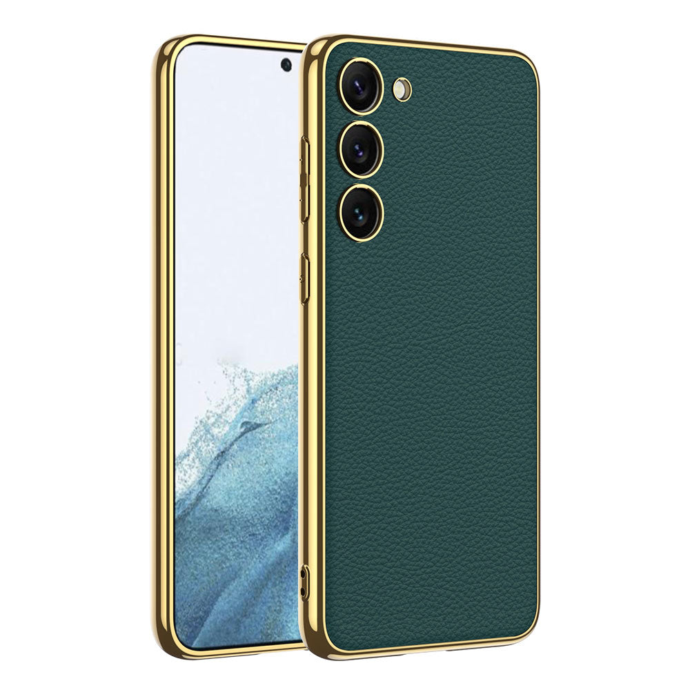 Galaxy S23 Uyumlu Kılıf Deri Görünümlü Kenarları Elektroplating Kaplama Zore Fizyon Kapak