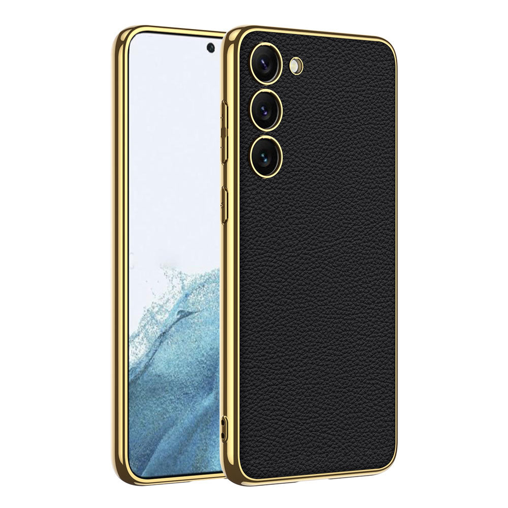 Galaxy S23 Uyumlu Kılıf Deri Görünümlü Kenarları Elektroplating Kaplama Zore Fizyon Kapak