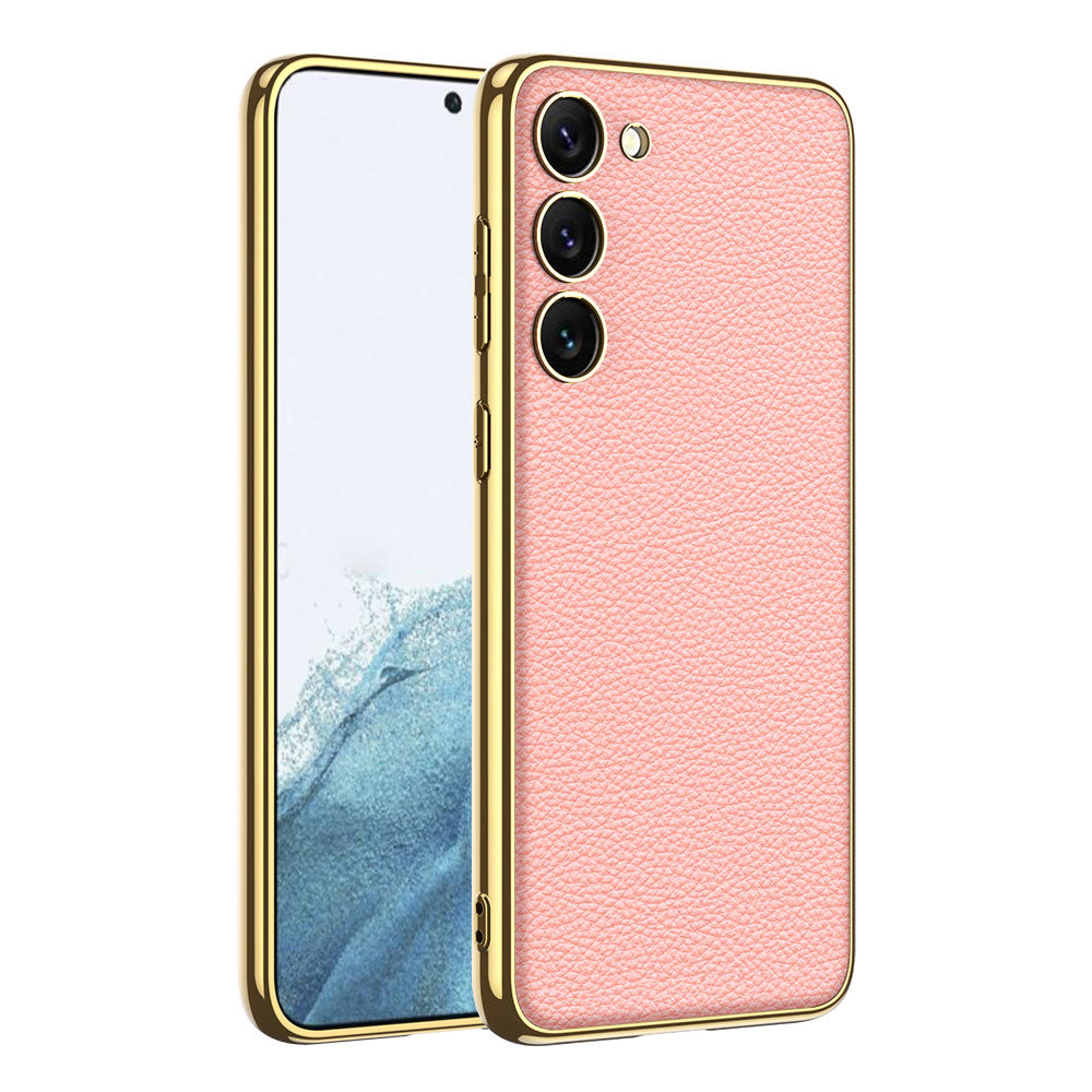 Galaxy S23 Uyumlu Kılıf Deri Görünümlü Kenarları Elektroplating Kaplama Zore Fizyon Kapak
