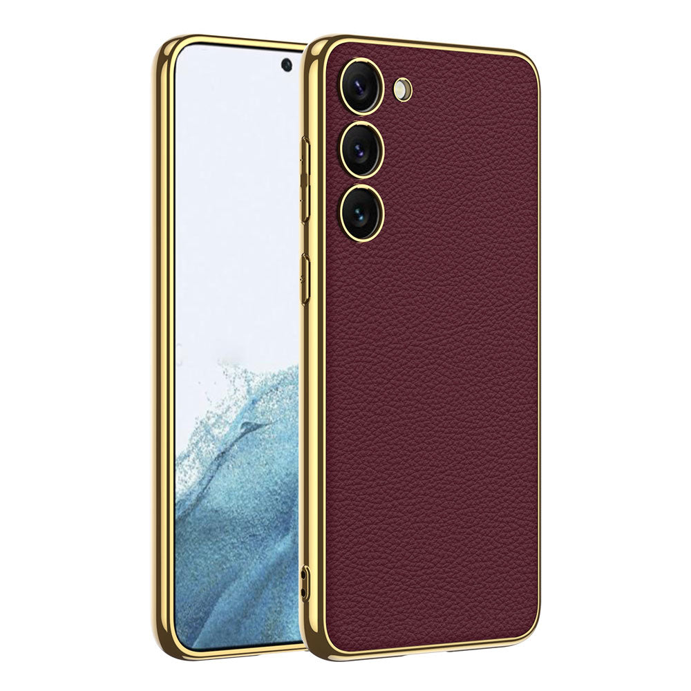 Galaxy S23 Uyumlu Kılıf Deri Görünümlü Kenarları Elektroplating Kaplama Zore Fizyon Kapak