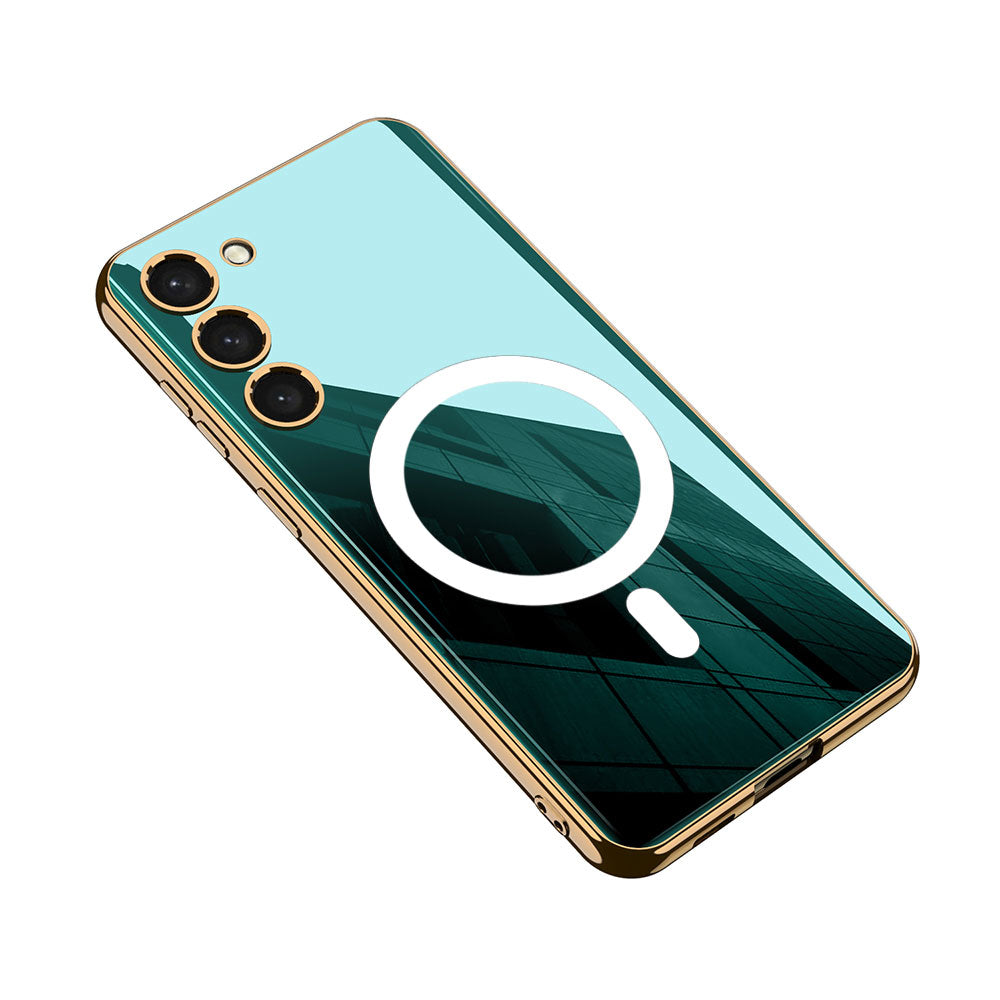 Galaxy S23 Uyumlu Kılıf Wireless Şarj Özellikli Kenarları Elektroplating Kaplama Aynalı Zore Kent Kapak