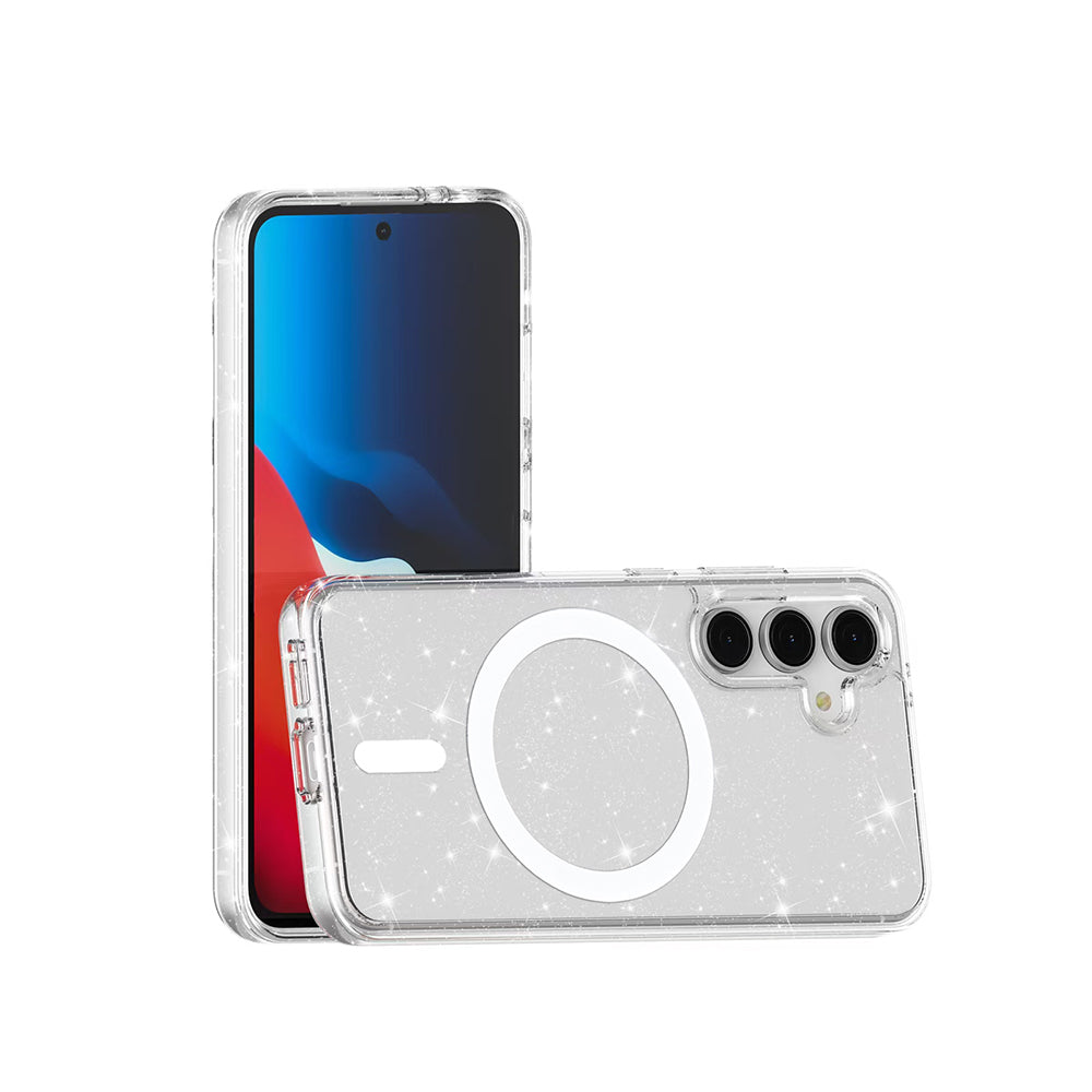 Galaxy S24 FE Uyumlu Kılıf M-safe Şarj Özellikli Parlayan Simli Saydam Renkli Zore Allstar Kapak