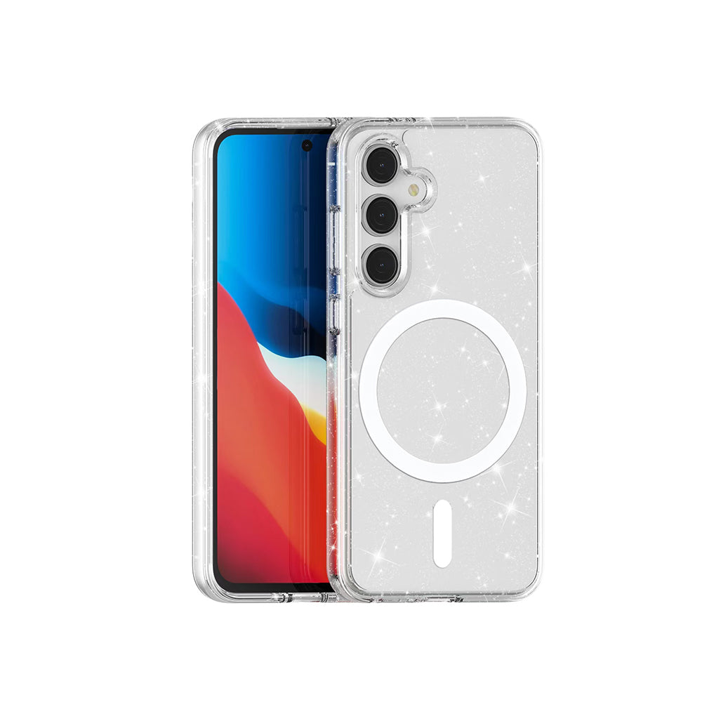 Galaxy S24 FE Uyumlu Kılıf M-safe Şarj Özellikli Parlayan Simli Saydam Renkli Zore Allstar Kapak