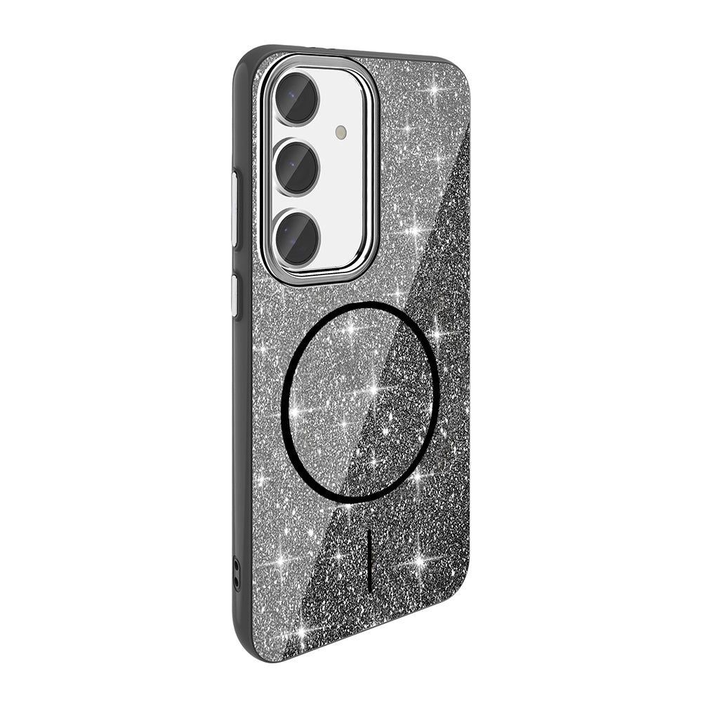 Galaxy S24 FE Uyumlu Kılıf M-safe Şarj Özellikli Parlayan Simli Zore Okso Kapak