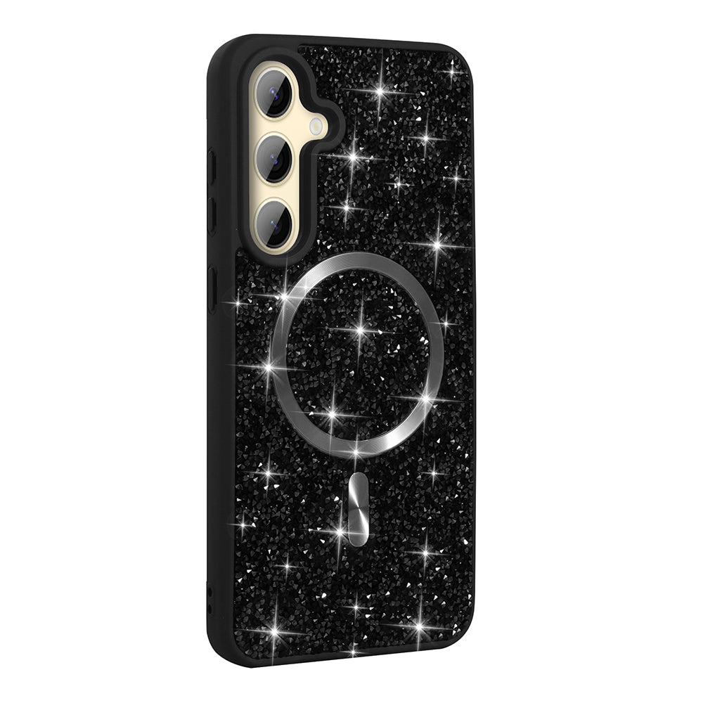 Galaxy S24 FE Uyumlu Kılıf Pırlanta Tasarımlı M-safe Şarj Özellikli Zore Mozaik Silikon Kapak
