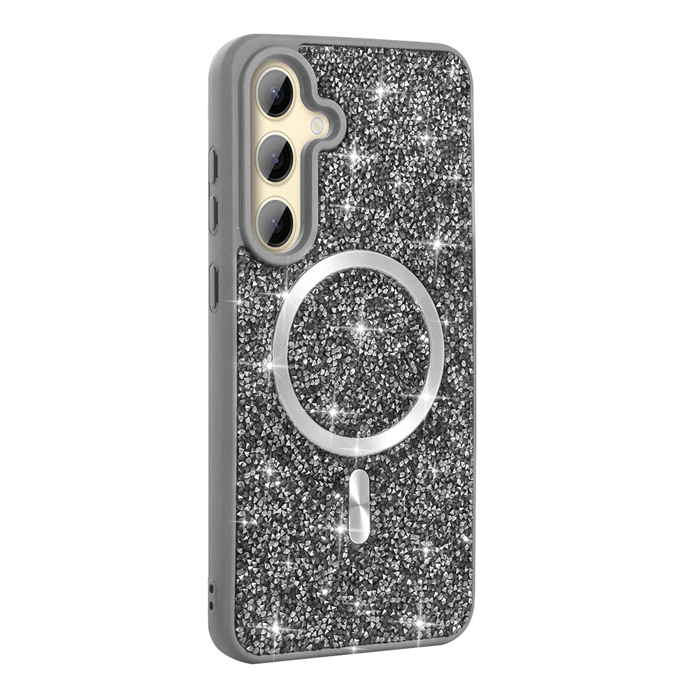 Galaxy S24 FE Uyumlu Kılıf Pırlanta Tasarımlı M-safe Şarj Özellikli Zore Mozaik Silikon Kapak