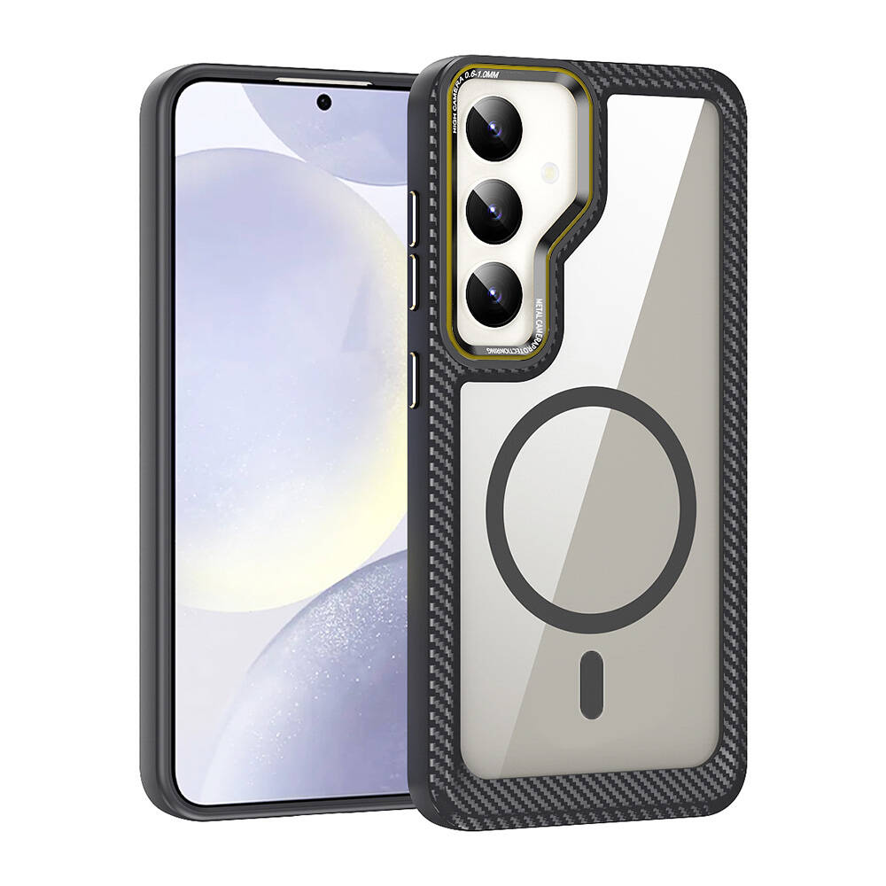 Galaxy S24 Uyumlu Kılıf M-safe Şarj Özellikli Sert PC Karbon Fiber Kenar Tasarımlı Zore Libero Kapak
