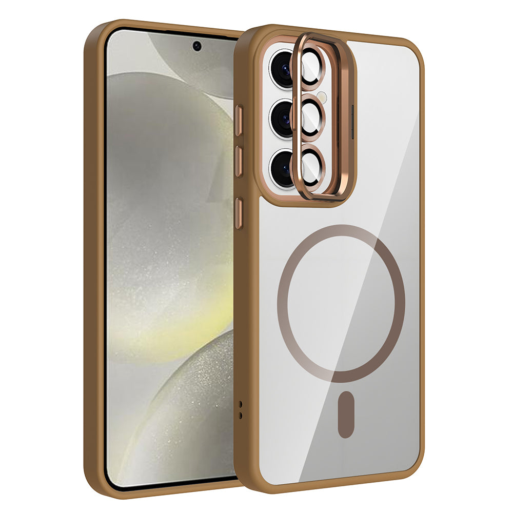 Galaxy S24 Uyumlu Kılıf Standlı ve Kamera Lens Hediyeli M-Safe Şarj Özellikli Zore Etro Kapak