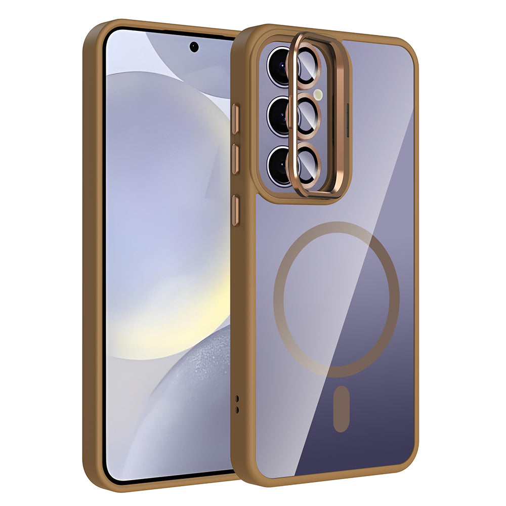 Galaxy S24 Plus Uyumlu Kılıf Standlı ve Kamera Lens Hediyeli M-Safe Şarj Özellikli Zore Etro Kapak