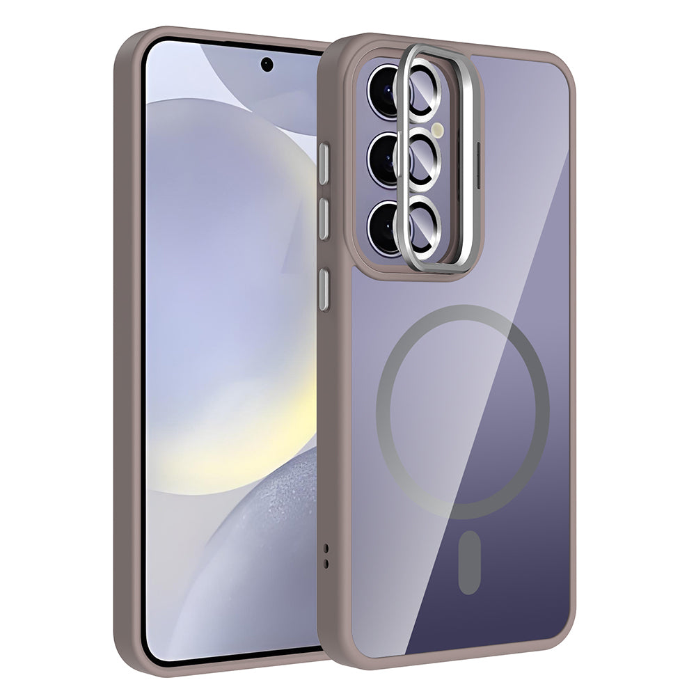 Galaxy S24 Plus Uyumlu Kılıf Standlı ve Kamera Lens Hediyeli M-Safe Şarj Özellikli Zore Etro Kapak