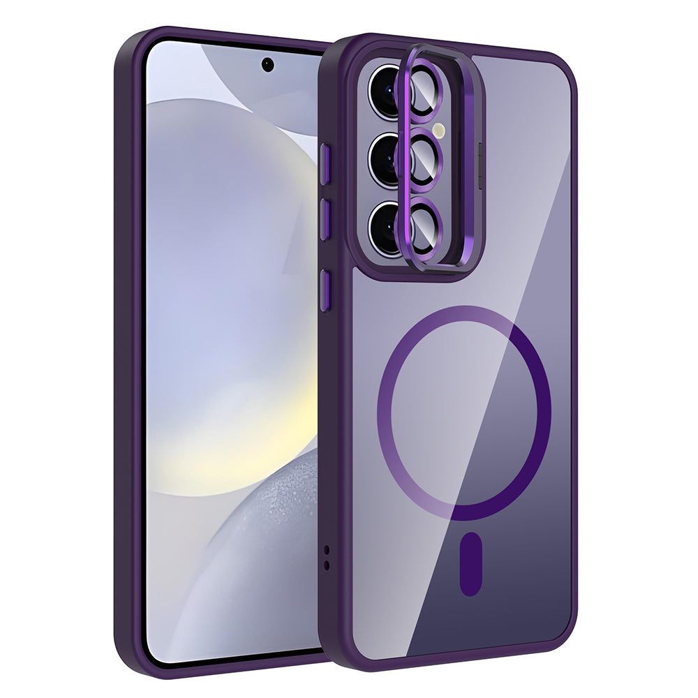 Galaxy S24 Plus Uyumlu Kılıf Standlı ve Kamera Lens Hediyeli M-Safe Şarj Özellikli Zore Etro Kapak