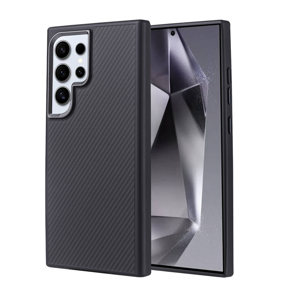Galaxy S24 Ultra Uyumlu Kılıf M-safe Şarj Özellikli Karbon Fiber Görünümlü Zore Troy Kapak