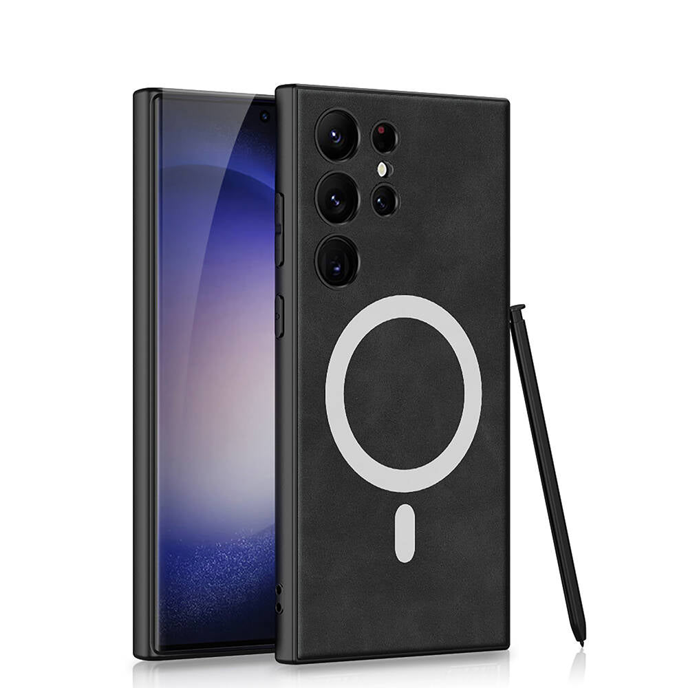 Galaxy S24 Ultra Uyumlu Kılıf M-safe Şarj Özellikli Deri Tasarımlı Zore Kıpta Nubuk Kapak